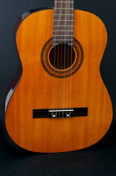 istock Acoustic  guitar close up  on a black background 1452932261