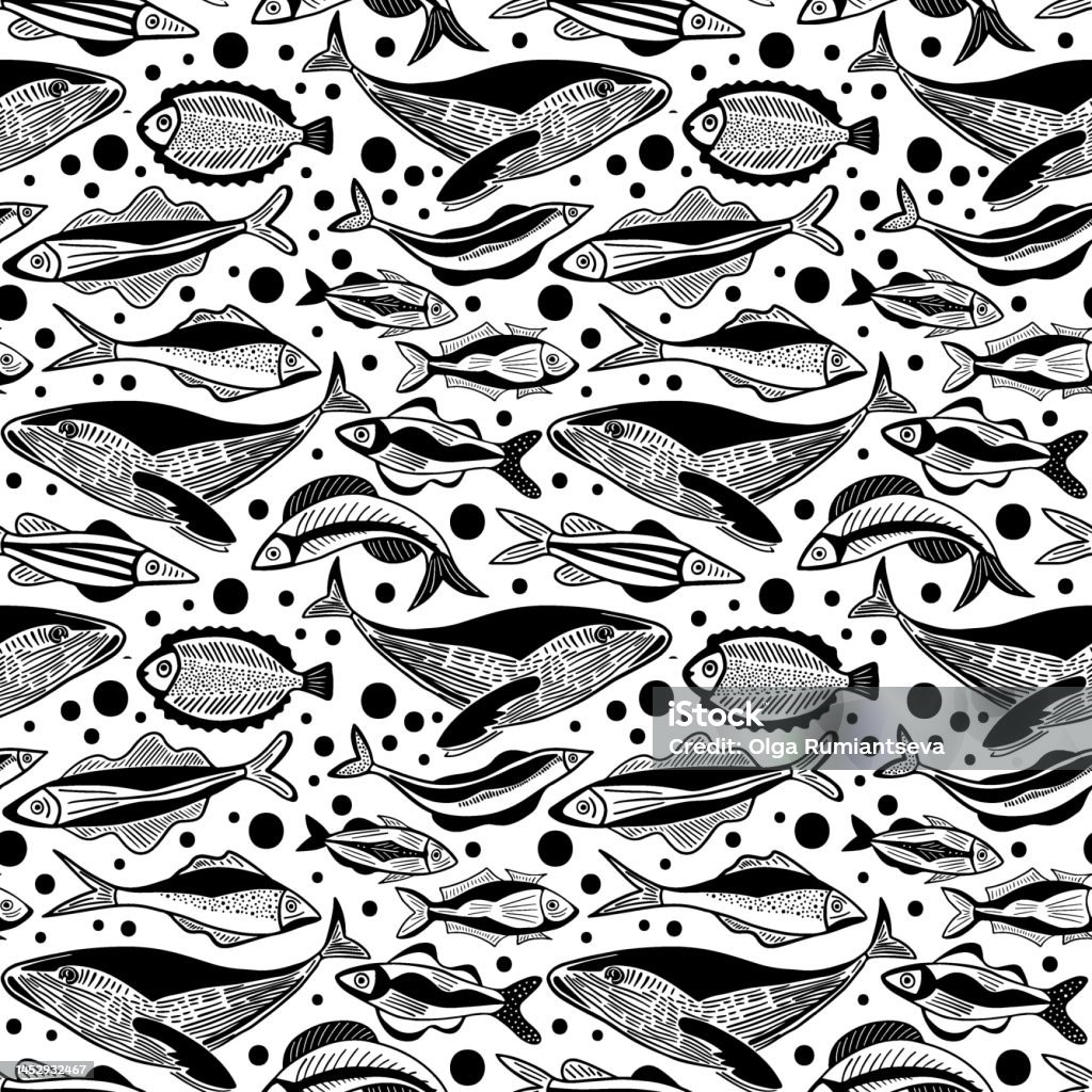Sea Pattern Fish Pattern Hand Drawn Sketch Sea Fish Pattern Stock Illustration - Download Image ...