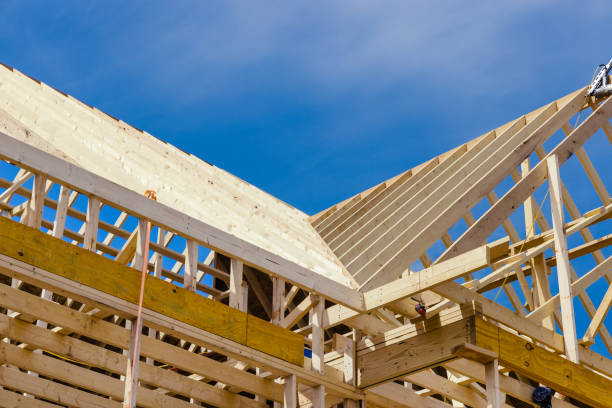 istock New residential construction home framing with a roof view 1452937498