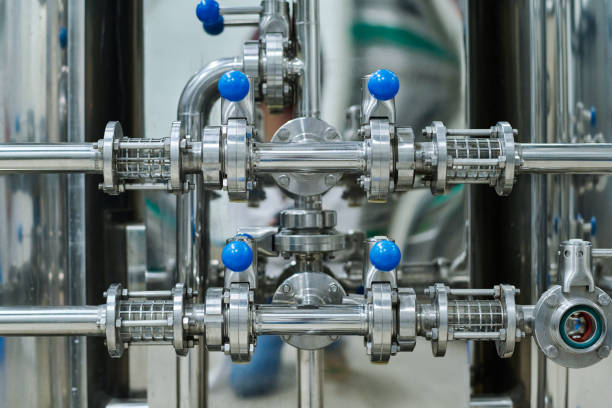 istock Stainless steel pipeline in factory 1452940483