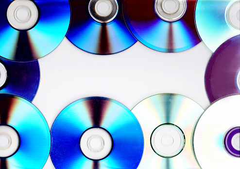 High angle view of lots of DVD disks