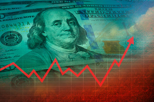 istock Financial graph with Benjamin Franklin one hundred dollar bills and a textured background 1452944504