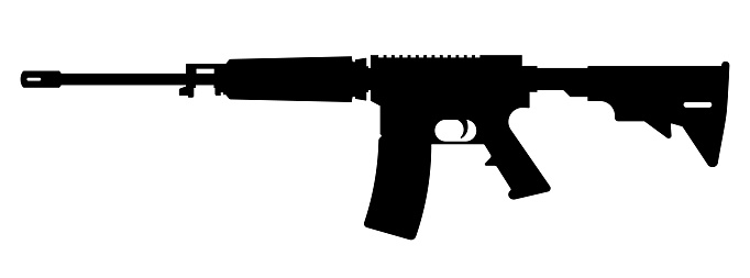 Gun icon isolated. Machine gun. Firearms. Submachine gun black sign. Vector illustration. Rifle icon