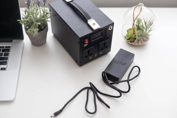 istock Mobile charging station for searchlights. Electrical equipment for exhibition 1452947852