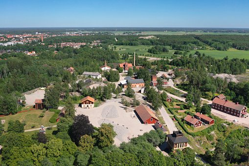 View over the historical industrial area of Sala silver mine outside the town of Sala in Västmanland, Sweden.
