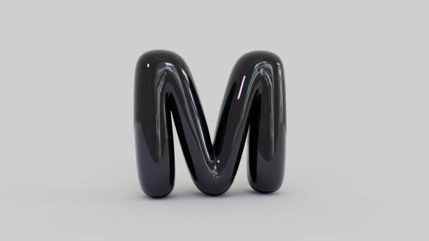 letter m centered - 3d illustration stock image - letter m alphabet three dimensional shape plastic imagens e fotografias de stock
