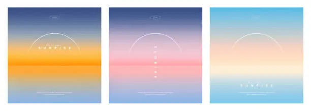 Vector illustration of Beautiful sunrise or sunset in ocean. Gradient summer sea background set. color abstract background for app, web design, webpage, banner, greeting card. Modern style, Trendy vector illustration.