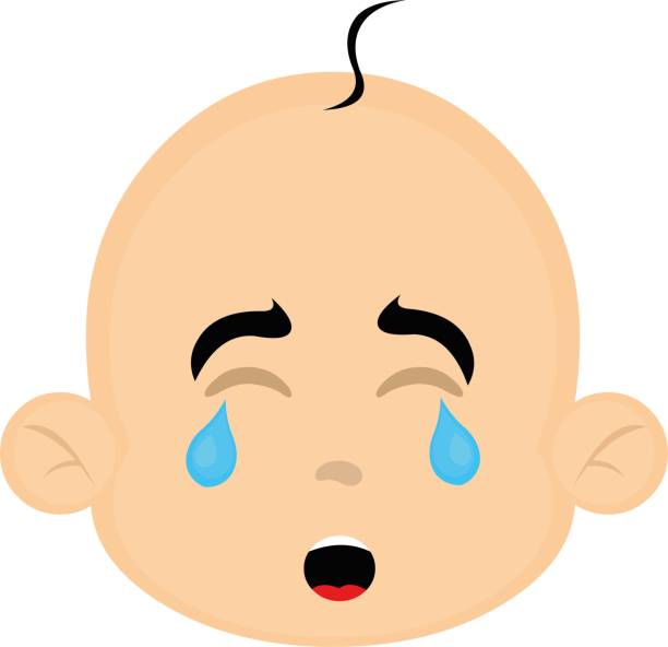 vector head toddler cry tears vector illustration face of a baby cartoon with a sad expression, crying with tears in his eyes crying baby cartoon stock illustrations