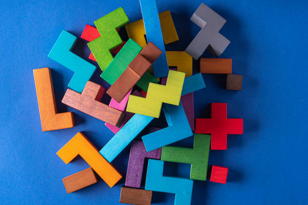 istock Wooden building blocks. Colorful puzzle element. 1452953641