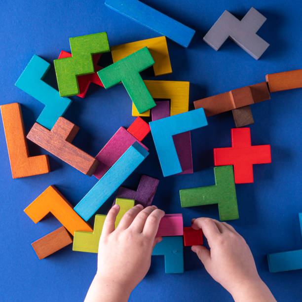 istock Concept of decision making process, logical thinking. Background with colorful shapes wooden blocks 1452953649