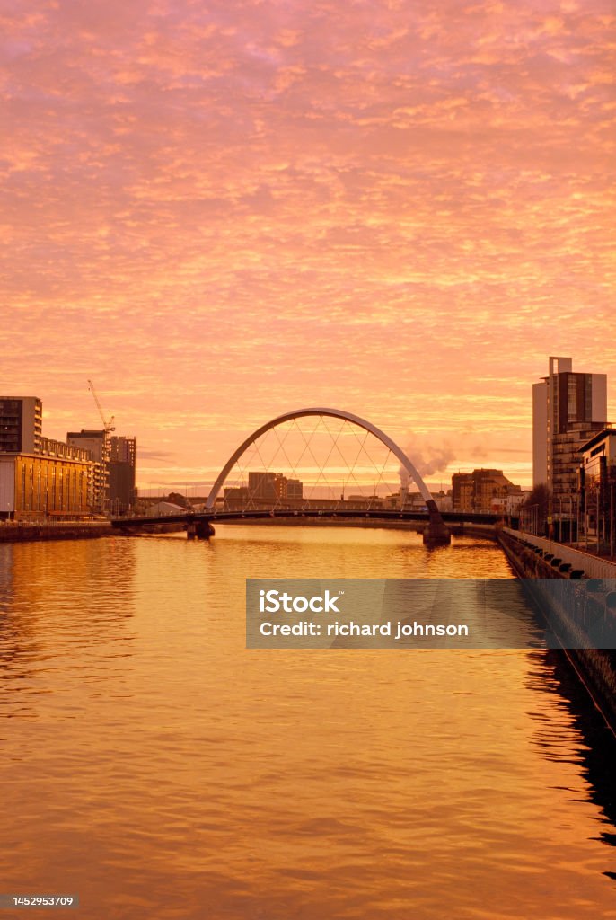 The Clyde Arc bridge in Glasgow on the River Clyde less formally known as the Squinty Bridge The Clyde Arc bridge in Glasgow on the River Clyde less formally known as the Squinty Bridge UK Architecture Stock Photo