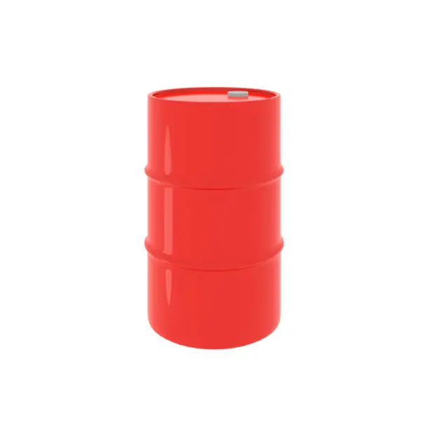 red oil drum metal barrel on white background 3d rendering