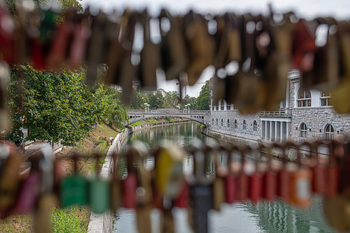 padlocks hanging from the mesarski bridge in slovenia