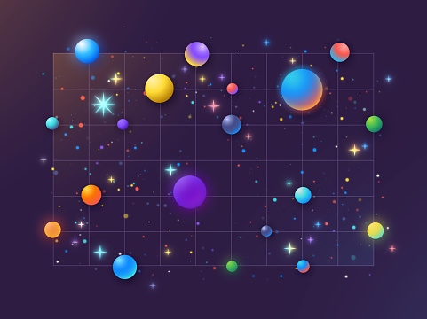 Outer space abstract stars planets grid abstract galaxy sci-fi background design.