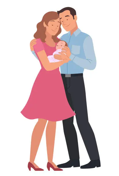 Vector illustration of Loving parents holding their newborn baby