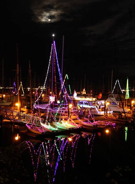 istock Christmas Lights In The Boat Harbor 1452971087