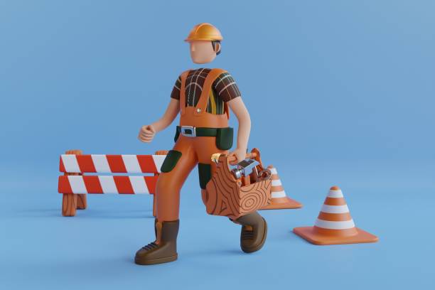 istock 3D Illustration of a Man Carrying a Toolbox. 3d construction worker carrying carpentry tools 1452971677