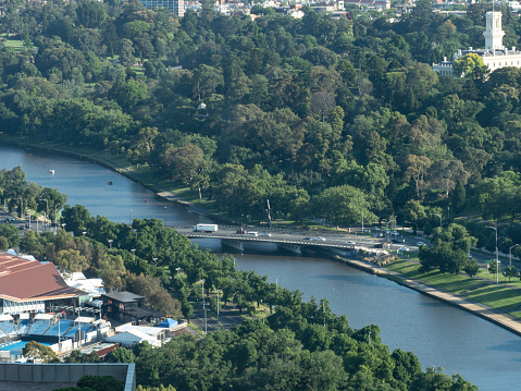 Looking down on the Yarra River and Melbourne Park precinct