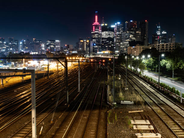 istock Urban skyline and train tracks 1452972559