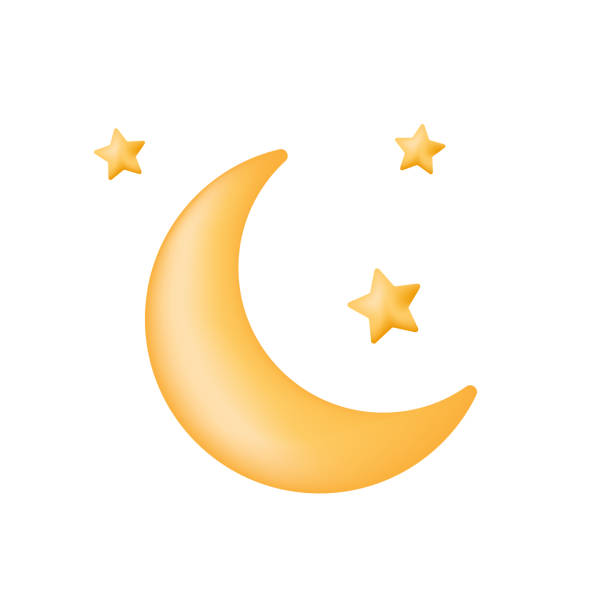 stockillustraties, clipart, cartoons en iconen met bright yellow moon and stars. weather forecast element. night meteorology 3d icon. - rohingya