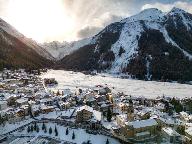 istock Cogne Italian Snow Mountain town from drone 1452973373