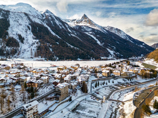 istock Cogne Italian Snow Mountain town from drone 1452973386