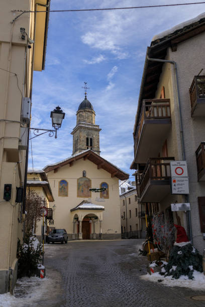 istock Cogne italian town church 1452973404