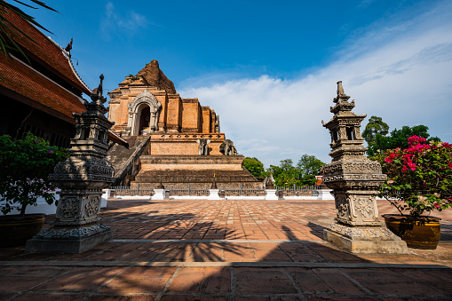 Ancient pagoda in Chedi Luang Varavihara temple, Chiang Mai province.