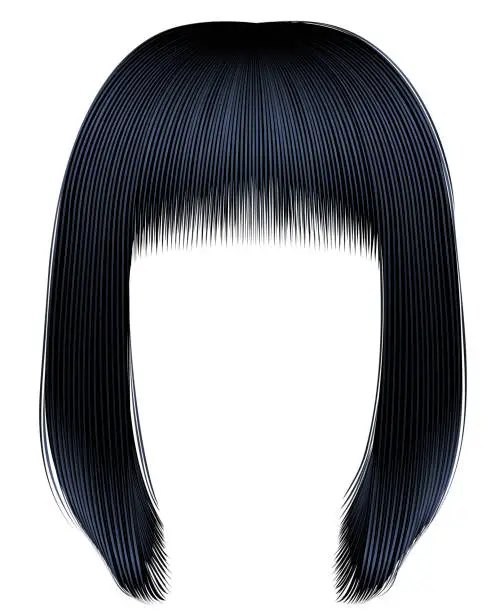 Vector illustration of trendy hairs brunette black colors . kare fringe . beauty fashion