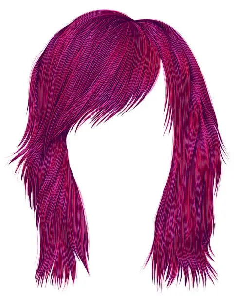 Vector illustration of trendy  woman  hairs bright pink color . medium length . beauty style . realistic  3d .