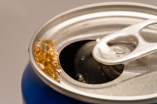 Close up of Cola on aluminum can.