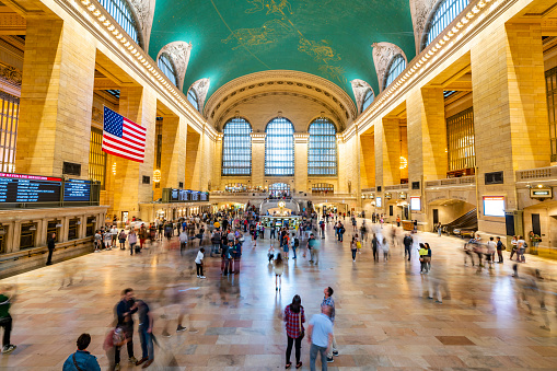 United States, New York City - September 14, 2019: Grand Central Station, is a commuter rail terminal located at 42nd Street and Park Avenue in Midtown Manhattan.