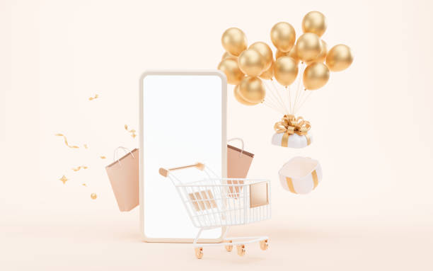 istock Shopping cart with gift boxes, 3d rendering. 1453004357