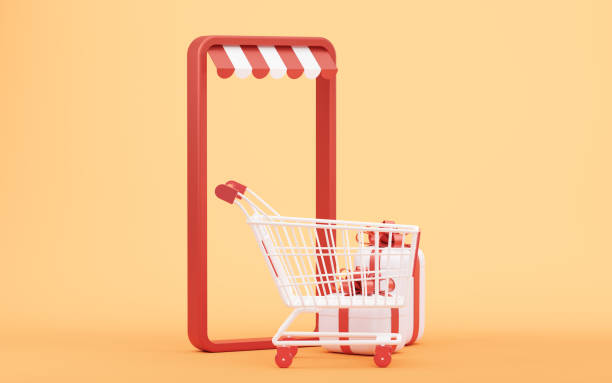 istock Shopping cart with gift boxes, 3d rendering. 1453004360