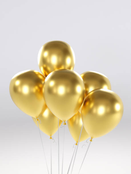 istock Golden balloons on white background 1453007347