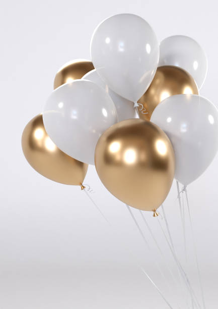 istock Golden and white balloons celebration background 1453007365