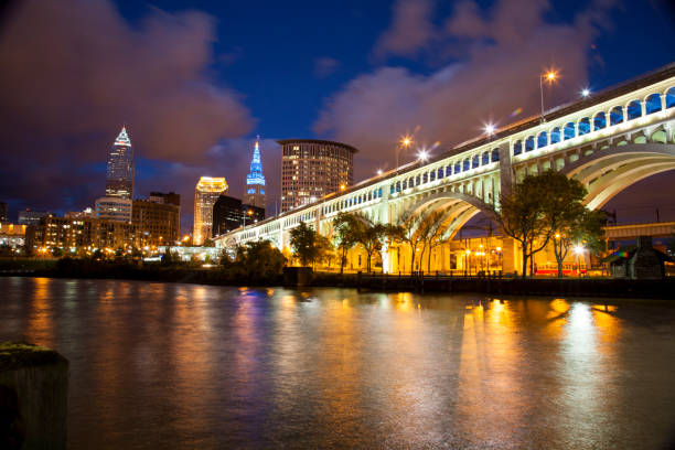 Aerial shot of downtown Cleveland, Ohio on a Fall morning.\n\nAuthorization was obtained from the FAA for this operation in restricted airspace.