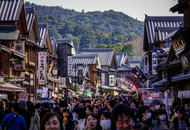 Mie, Japan - Mar 17, 2018. People walking at Okage Yokocho Old Town in Mie, Japan.