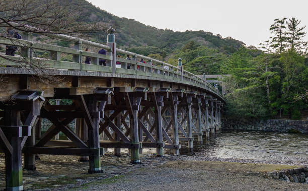 Mie, Japan - Mar 17, 2018. Uji Bridge of Ise Shrine (Ise Jingu) in Mie, Japan. The Shrine is Japan most sacred Shinto shrine and dates back to the 3rd Century.