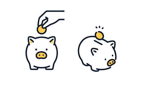 schweinesparschwein und hand einfaches symbol illustrationsmaterial - sparschwein stock-grafiken, -clipart, -cartoons und -symbole