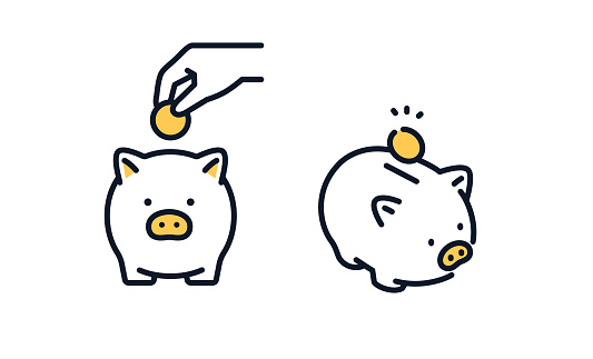 pig piggy bank and hand simple icon illustration material