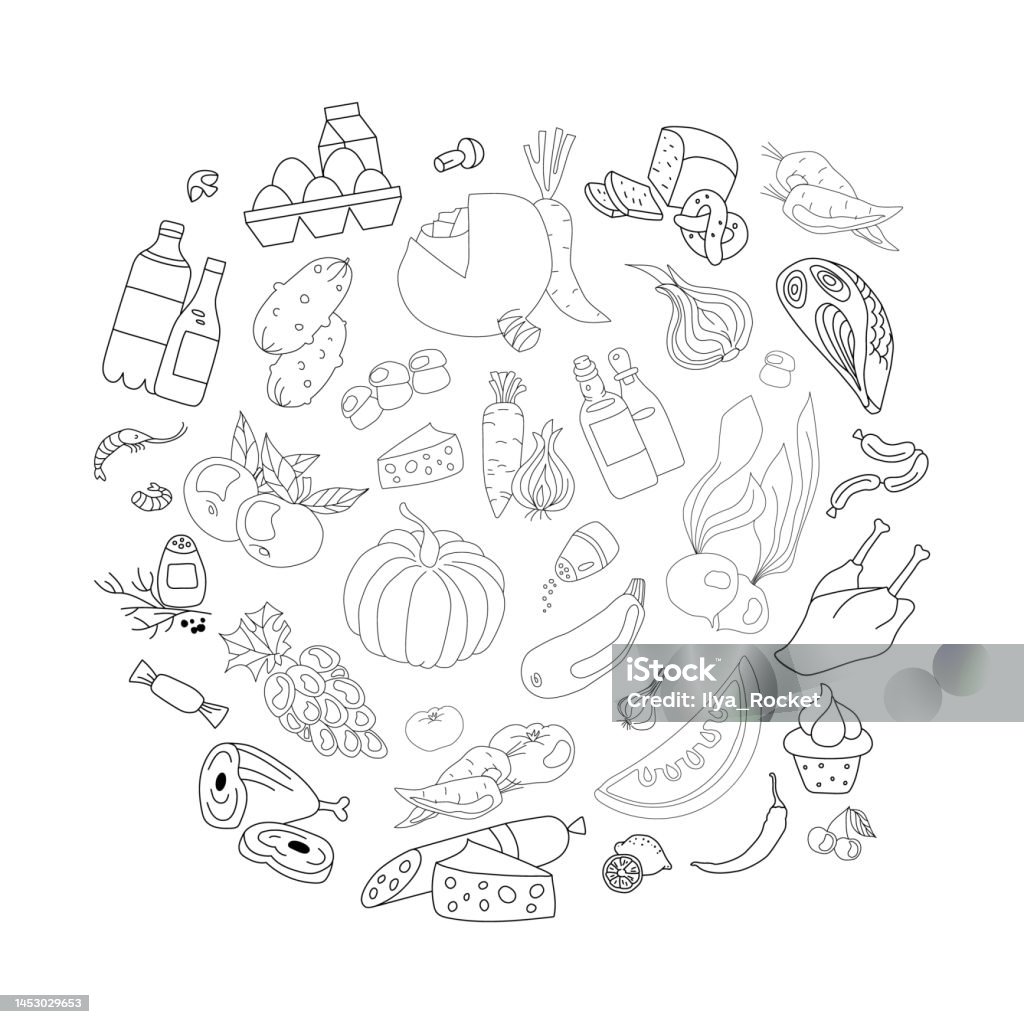 Hand Drawn Vector Illustration With Different Food Items Stock Illustration Download Image Now hand-drawn-vector-illustration-with-different-food-items-stock-illustration-download-image-now