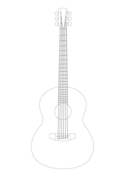 istock Simple and stylish realistic black-and-white line drawing illustration of a classical guitar. 1453031245