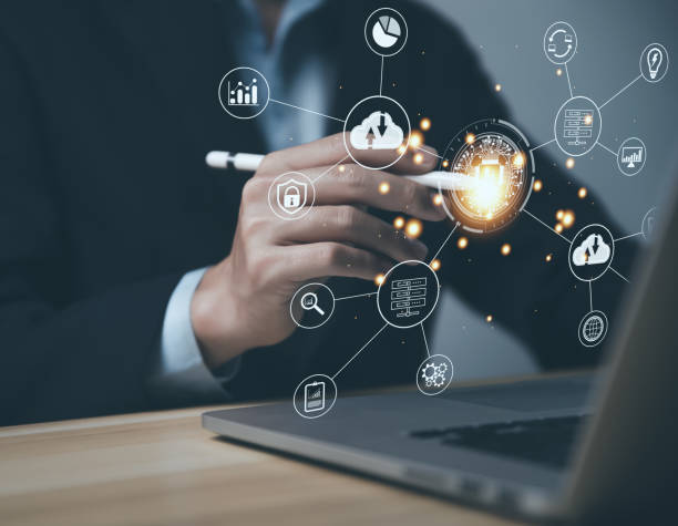 istock Businessman touching Digital Transformation Management icon on virtual screen, big data management technology ai 1453034746