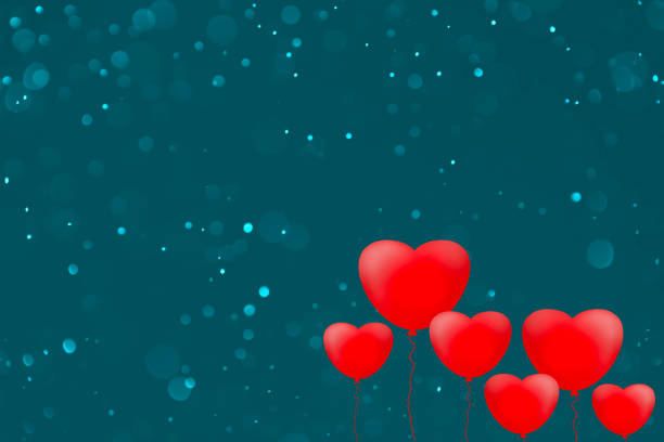 Red heart balloon, sparkling glitter bokeh background, valentines day abstract defocused texture