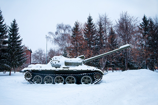 tank in the city in winter close up