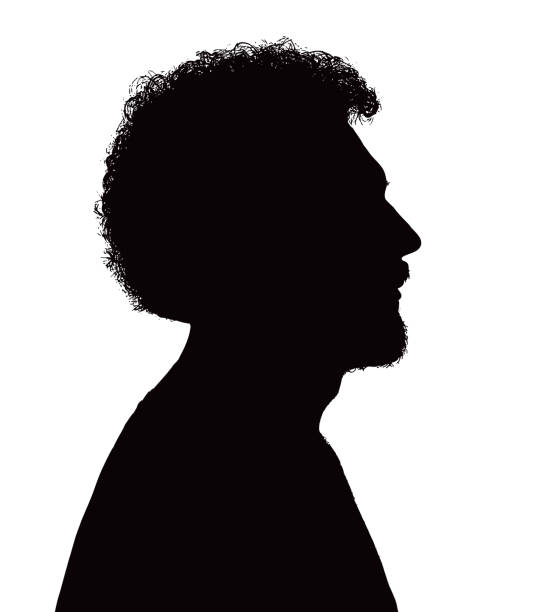 illustrazioni stock, clip art, cartoni animati e icone di tendenza di illustrazione della silhouette di un serious hipster man - portrait white background men 30s