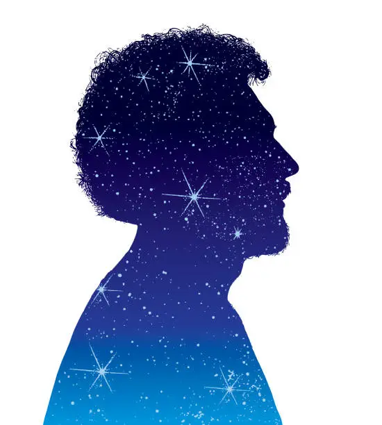 Vector illustration of Man sleeping with night sky and stars