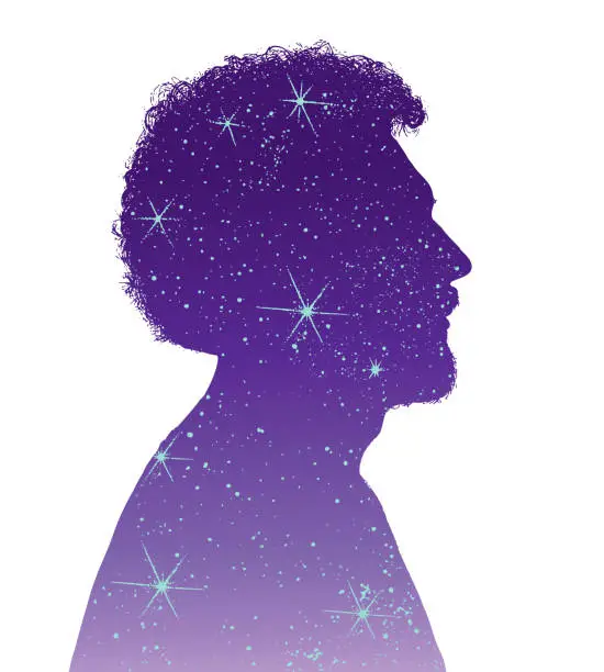 Vector illustration of Man sleeping with night sky and stars