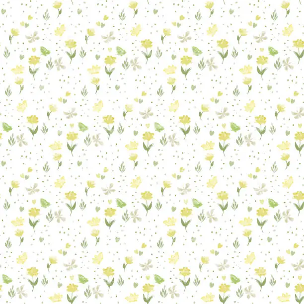 Vector illustration of Flowers and butterflies pastel pattern on white background with old vintage texture. Cute holiday background.